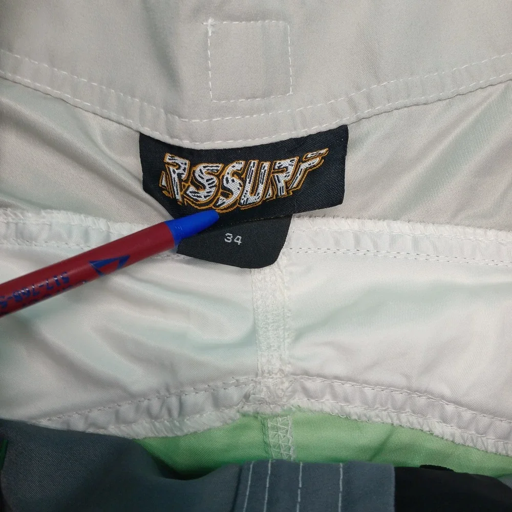 RSSURF Board Shorts 34 Grey Green Colorblock Surf Swim Trunks Beachwear‎